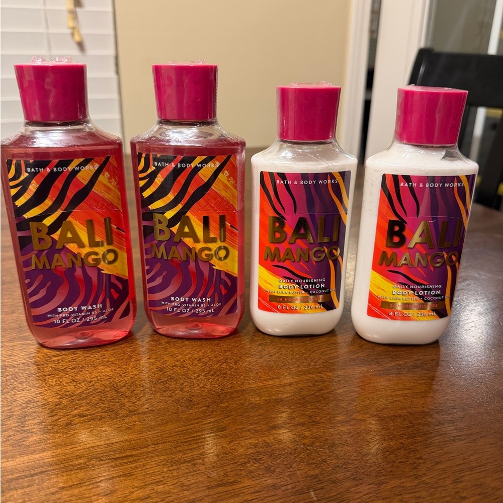 Bath & Body Works Bali Mango Body Wash and Lotion Set - Pink and Orange